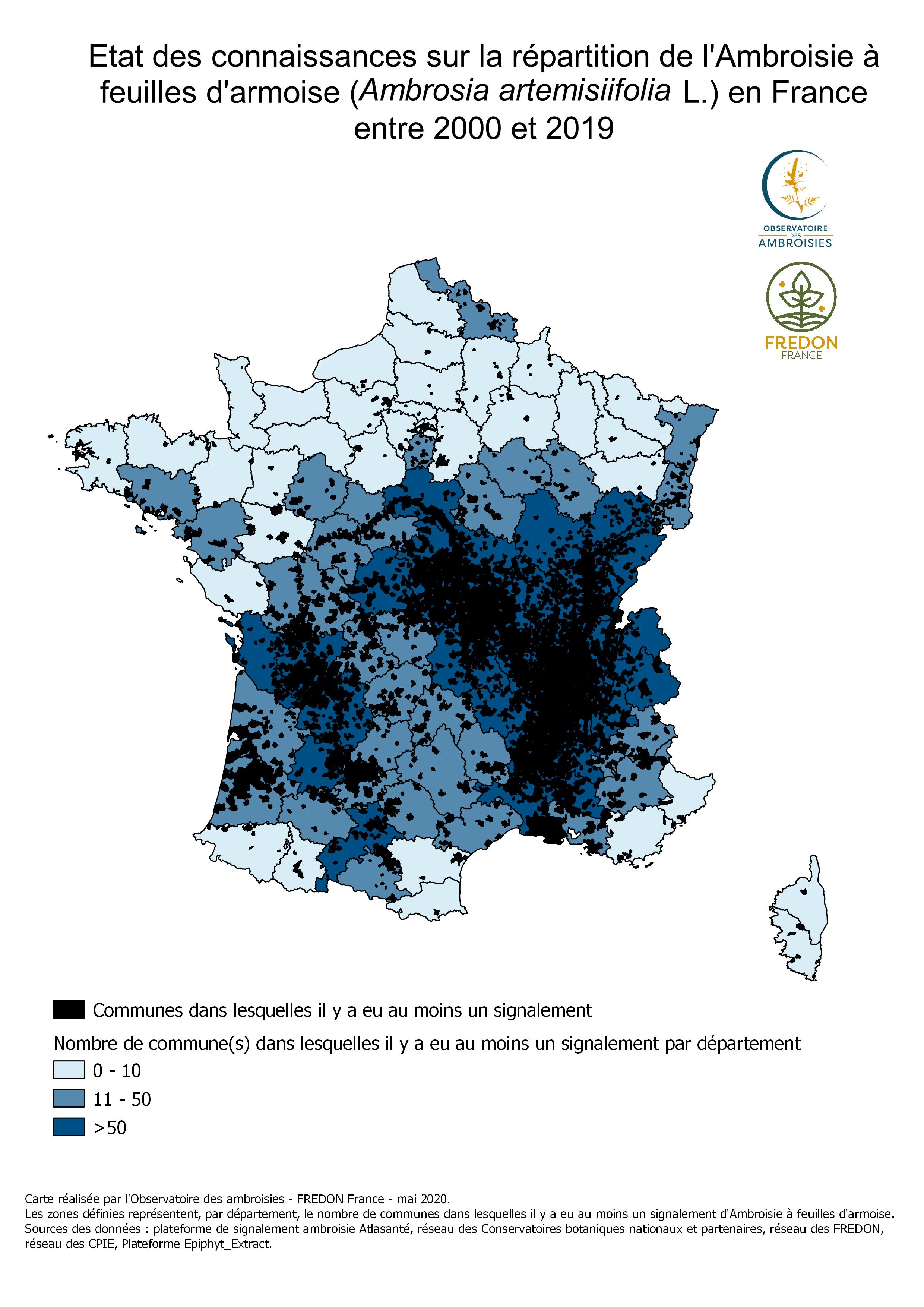 Cartographies de présence de l'ambroisie en France - Ministère des Solidarités et de la Santé